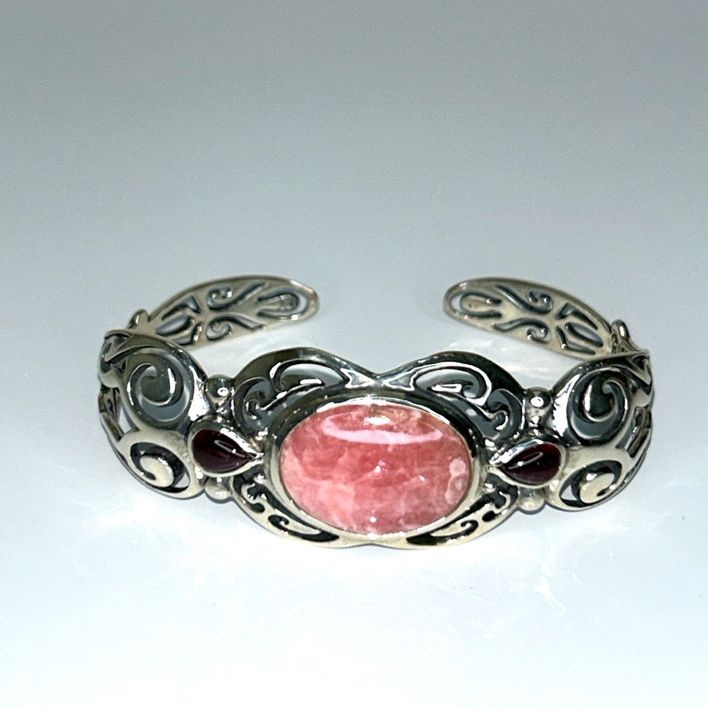 Carolyn Pollack Sterling Silver Rhodochrosite Garnet Gemstone Cuff Bracelet